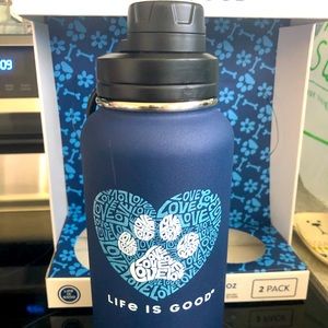 Life is Good Stainless Steel Paw Print Water Bottle
